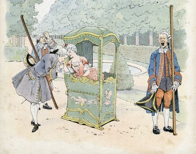 18世紀のフランスのギャランティー：車椅子に乗った女性の手にキスをする青年。個人のコレクションです。 作： pseudonym for Onfray de Breville Jacques Job