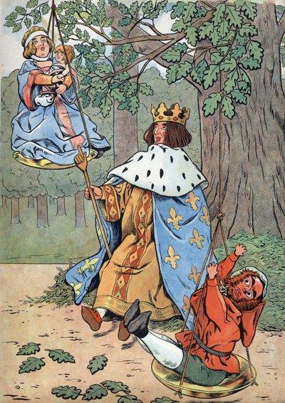 フランスの歴史。おもちゃに描かれたサン・ルイの生涯の場面。サン・ルイとして知られる国王ルイ9世（1214-1270）は、樫の木の下で正義の裁きを下している。Joujoux a l