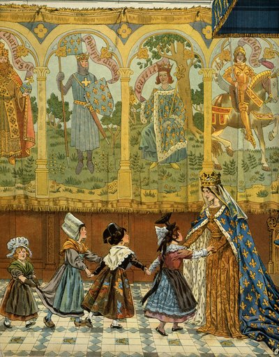 中世のフランスの歴史（中世）。慎重派と呼ばれたルイ11世（1423-1483）の時代にフランス王家に証明されたフランス地方の寓意図。ジャック・マリー・ガストン・オンフレー・ド・ブレヴィル（JOB）（1858-1931）による挿絵 作： pseudonym for Onfray de Breville Jacques Job