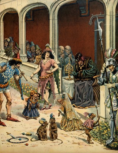 中世のフランスの歴史（中世）。フランス王ルイ11世（1423年～1483年）は、プレシ・レ・トゥール城（プレシ・レ・トゥール）（プレシ・レ・トゥール）（プレシ・エズ・トゥール）で、入場してきたボヘミアンたちと一緒に年を重ねていた。 作： pseudonym for Onfray de Breville Jacques Job