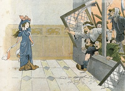 百年戦争 - フランスのラ・グランド・ジャクリー（1358年）、彼の物語はG.モントルグイユによって語られ、画像は1896年のジョブによる（彫刻）。 作： pseudonym for Onfray de Breville Jacques Job