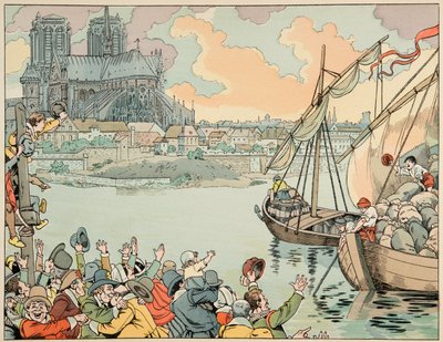 ジャック・マリー・ガストン・オンフレー・ド・ブレヴィル（JOB）（1858-1931）が挿絵を描いた本「Le bon roy Henri」の挿絵。Paris refuitaille - 個人蔵 作： pseudonym for Onfray de Breville Jacques Job