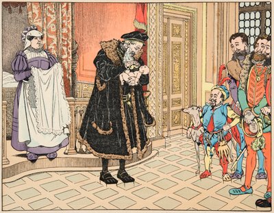 ジャック・マリー・ガストン・オンフレー・ド・ブレヴィルdit JOB（1858-1931）が挿絵を描いた書籍「Le bon roy Henri」のイラスト。アンリ4世の誕生、祖父のアンリ・ダルブレ（1503-1555）がニンニクで唇をこすっている様子 - 個人蔵 作： pseudonym for Onfray de Breville Jacques Job