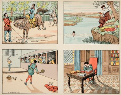 ジャック・マリー・ガストン・オンフレー・ド・ブレヴィル（JOB）（1858-1931）が挿絵を描いた書籍「Le bon roy Henri」から引用したイラスト。アンリ4世の教育 - 個人蔵 作： pseudonym for Onfray de Breville Jacques Job