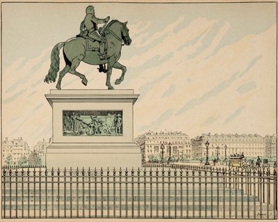 ジャック・マリー・ガストン・オンフレー・ド・ブレヴィル（JOB）（1858-1931）が挿絵を描いた書籍「Le bon roy Henri」から引用したイラスト。アンリ4世を偲ぶエリゲの像 - 個人蔵 作： pseudonym for Onfray de Breville Jacques Job