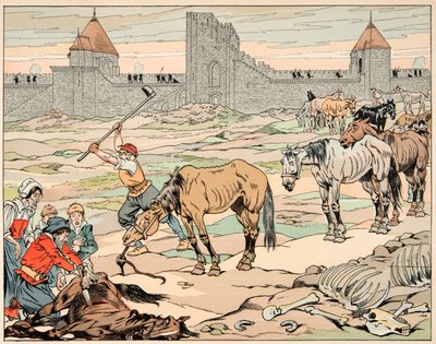 ジャック・マリー・ガストン・オンフレー・ドゥ・ブレヴィル（JOB）（1858-1931）が描いた「Le bon roy Henri」から引用したイラスト。馬の屠殺に飢えたパリジャンたち - 個人蔵 作： pseudonym for Onfray de Breville Jacques Job