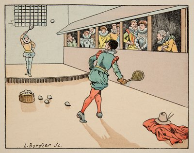 ジャック・マリー・ガストン・オンフレー・ド・ブレヴィル（JOB）（1858-1931）が挿絵を描いた書籍「Le bon roy Henri」から引用したイラスト。16世紀の教育：ヤシの木ゲーム - 個人蔵 作： pseudonym for Onfray de Breville Jacques Job