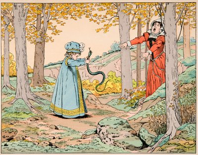 ジャック・マリー・ガストン・オンフレー・ド・ブレヴィル（JOB）（1858-1931）が挿絵を描いた書籍「Le bon roy Henri」から引用したイラスト。4歳の時に大蛇を殺したアンリ4世 - 個人蔵 作： pseudonym for Onfray de Breville Jacques Job