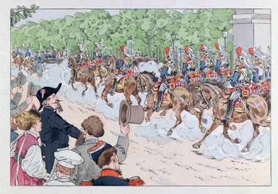 Jacques Marie Gaston Onfray de Breville dit JOB (1858 - 1931); イラストは「Les epees de France」より。シャンゼリゼ通りでの皇帝ナポレオン3世の護衛; Coll, Part 作： pseudonym for Onfray de Breville Jacques Job