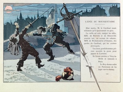 Jacques Marie Gaston Onfray de Breville dit JOB (1858 - 1931); "Les epees de France "の挿絵。銃士と枢機卿の護衛との決闘（M de Breville と Denonville が M de Richemond と M d
