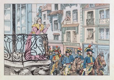 Jacques Marie Gaston Onfray de Breville dit JOB (1858 - 1931); イラストは書籍「Les epees de France」より。ルイ・ラザール・オッシュ将軍（1768-1797）が軍隊の先頭に立っている姿；Coll, Part 作： pseudonym for Onfray de Breville Jacques Job