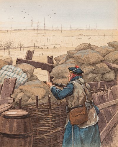 Jacques Marie Gaston Onfroy de Breville dit JOB (1858-1931) - Le fusilier marin (第一次世界大戦中の塹壕内での海兵隊のライフル), Private Collection 作： pseudonym for Onfray de Breville Jacques Job