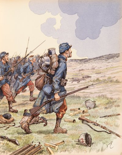 Jacques Marie Gaston Onfroy de Breville dit JOB (1858-1931) - Les poilus during the Battle of the Marne during the First World War, Private Collection 作： pseudonym for Onfray de Breville Jacques Job