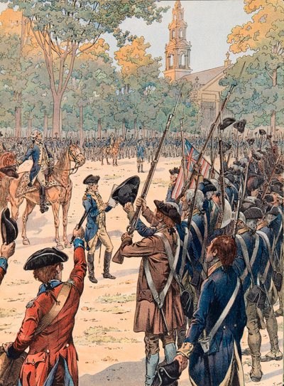 Jacques Marie Gaston Onfroy de Breville dit JOB (1858-1931) - 7月9日、ジョルジュ・ワシントンの立会いのもと、軍隊の前で独立宣言を読み上げる。 作： pseudonym for Onfray de Breville Jacques Job