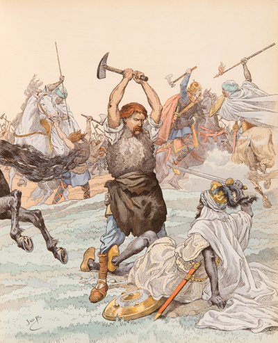 ジャック・マリー・ガストン・オンフロイ・ド・ブレヴィル（JOB）（1858-1931） - 732年のポワティエの戦いにおけるポワティエの鍛冶屋、個人蔵 作： pseudonym for Onfray de Breville Jacques Job