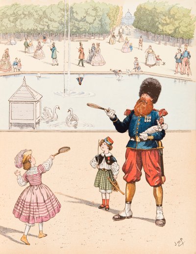 ジャック・マリー・ガストン・オンフロイ・ド・ブレヴィル（JOB）（1858-1931）-《サッパー》（公共の庭で子供と遊ぶフランス軍のサプール）、個人蔵 作： pseudonym for Onfray de Breville Jacques Job