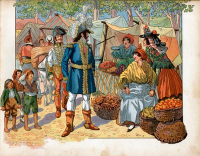スペインの階段を上るヨアヒム・ムラット（1767-1815）。ジャック・マリー・ガストン・オンフレー・ド・ブレヴィル・ディット・ジョブ（1858-1931）によるエングレーヴィング 作： pseudonym for Onfray de Breville Jacques Job
