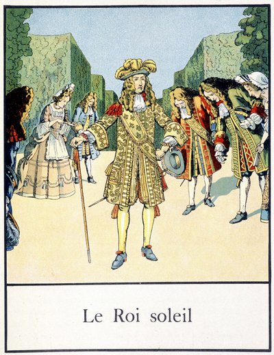 Le Roi Soleil（ヴェルサイユの庭園で中庭に囲まれたルイ14世）-ジャック・バンヴィル編「Petite histoire de France」に掲載。Mane 作： pseudonym for Onfray de Breville Jacques Job