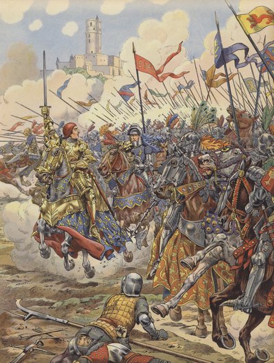 モンルヘリーの戦いに軍を率いるフランスのルイ11世 作： pseudonym for Onfray de Breville Jacques Job