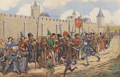 ルイ11世がパリ市民から軍を起こした（カラーリトグラフ 作： pseudonym for Onfray de Breville Jacques Job