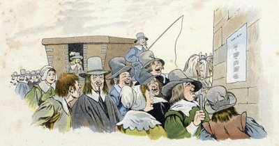 マザリナード：フランス人は、ジュール・マザラン枢機卿（1602-1661）（ジュリオ・ライモンド・マザリーノまたはマザリーノ）をあざ笑う歌の歌詞を読んだ。1896年の "France, his story told by G. Montorgueil, imagee by Job "にて。個人蔵。 作： pseudonym for Onfray de Breville Jacques Job