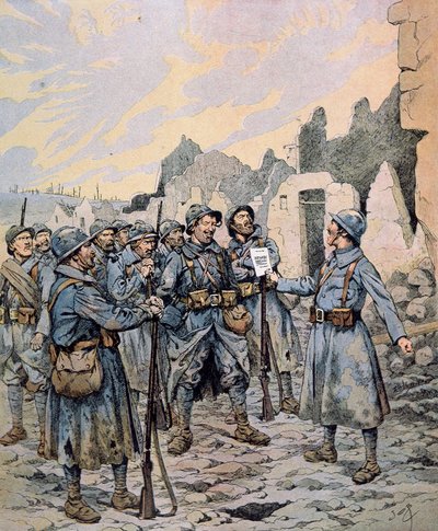 西部戦線におけるフランス軍の反乱、1917年4月～5月（カラーリトグラフ 作： pseudonym for Onfray de Breville Jacques Job