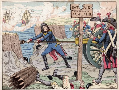 NAPOLEON AT TOULON - (Toulon Siege) 1793 - Job (Jacques Onfroy de Breville)によるリトグラフ（1893年の "Le Grand Napoleon des Petites Enfants "より）。 作： pseudonym for Onfray de Breville Jacques Job