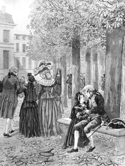 ナポレオン・ボナパルト（1769-1821）1784年頃、サン・キュールで妹のエリサを預かる、G・モントルグイユの「Bonaparte」からの挿絵 作： pseudonym for Onfray de Breville Jacques Job