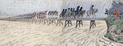 ナポレオン1世ボナパルト（1769-1821）とその軍隊は1805年10月1日にライン川を通過した - ナポレオンがKehl付近でライン川（Rhine）を渡る 作： pseudonym for Onfray de Breville Jacques Job