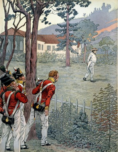 ナポレオン1世ボナパルト（1769-1821）は、サン・ヘレネ（Sainte-Helene）島のキャプティブで、イギリス軍の驚くべき視線を浴びていた。 作： pseudonym for Onfray de Breville Jacques Job