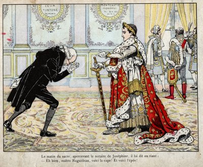 1804年の戴冠式の朝、ナポレオンと公証人ラギドー - 1893年の「Le Grand Napoleon des Petites Enfants」よりJob（Jacques Onfroy de Breville）のリトグラフ 作： pseudonym for Onfray de Breville Jacques Job