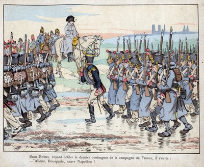 ランス近郊のフランスの田園地帯で、最後の軍勢を見るナポレオン（3月16日 作： pseudonym for Onfray de Breville Jacques Job