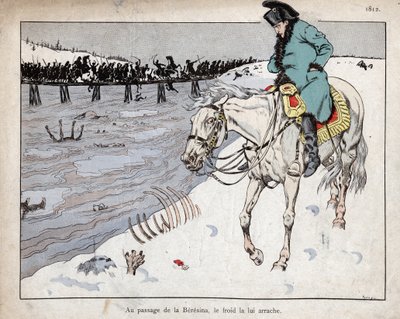 モスクワからの撤退時にベレジーナ川を渡る大軍の残骸を見るナポレオン 作： pseudonym for Onfray de Breville Jacques Job