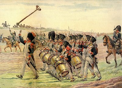音楽に合わせて行進するナポレオン軍の連隊、1900年頃（プリント 作： pseudonym for Onfray de Breville Jacques Job