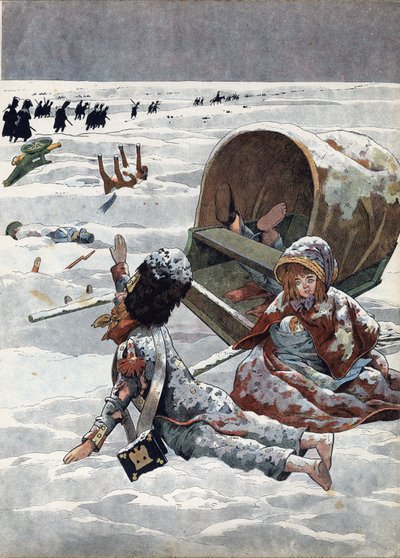おもちゃの中のフランスの歴史のシーン。ナポレオン戦争（1812年）におけるロシアの退却のエピソード。Joujoux a l