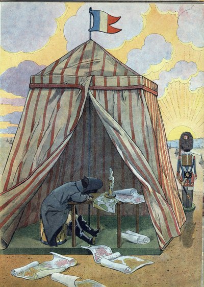 フランスの歴史をおもちゃで表現したシーン。1815年12月2日のアウステルリッツの戦いの前に休息するナポレオン1世ボナパルト（1769-1821）。Joujoux a l