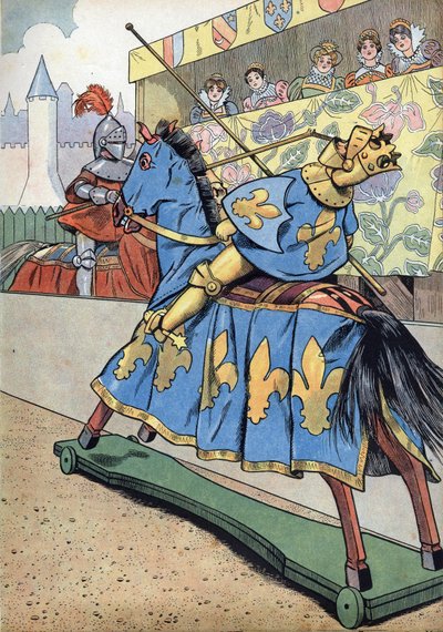 フランスの歴史をおもちゃで表現したシーン。フランス王アンリ2世（1519-1559）の死。娘のエリザベートとスペインのフィリップ2世の結婚式の日、6月30日に 作： pseudonym for Onfray de Breville Jacques Job