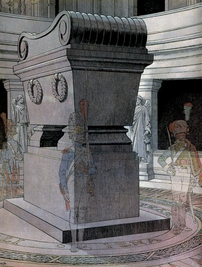 アンヴァリッドにある皇帝ナポレオン1世ボナパルト（1769-1821）の墓と幽霊の護衛。ジョルジュ・モントルグイユの「ナポレオン」より。ジャック・マリー・ガストン・オンフレー・ドゥ・ブレヴィル（JOB）（1858-1931）によるイラスト 作： pseudonym for Onfray de Breville Jacques Job