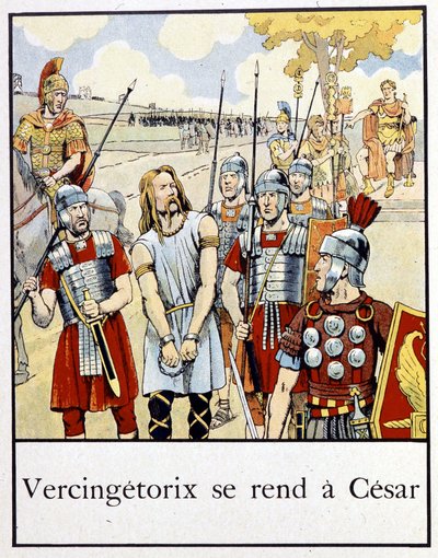 VercingetorixがCaesarに降伏-Jacques Bainville著「Petite histoire de France」（Mane編）による。 作： pseudonym for Onfray de Breville Jacques Job