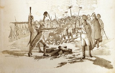 身をさらす必要はありません。ナポレオン1世ボナパルト（1769-1821）がビバークを訪れたアウステルリッツの戦いの前に、擲弾兵の旗や大砲をお持ちします。ジョブのイラスト（ジャック・マリー・ガストン・オンフレー・アンド・ブレヴィル）（Jacques-Marie Gaston Onfray and Breville 作： pseudonym for Onfray de Breville Jacques Job