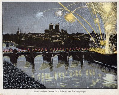 fete de la Paix le 18 brumaire an X (9/11/1801) - ナポレオンは1801年11月9日に平和の年を祝うために壮大な祭りを開催した - 1893年の "Le Grand Napoleon des Petites Enfants "よりJob (Jacques Onfroy de Breville)のリトグラフ。 作： pseudonym for Onfray de Breville Jacques Job