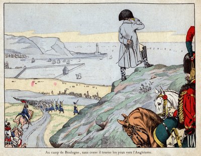 1803年3月のブーローニュシュルメールキャンプからナポレオンが率いるイギリス軍によるイギリスの攻撃のプロジェクト-ジョブによるリトグラフ 作： pseudonym for Onfray de Breville Job