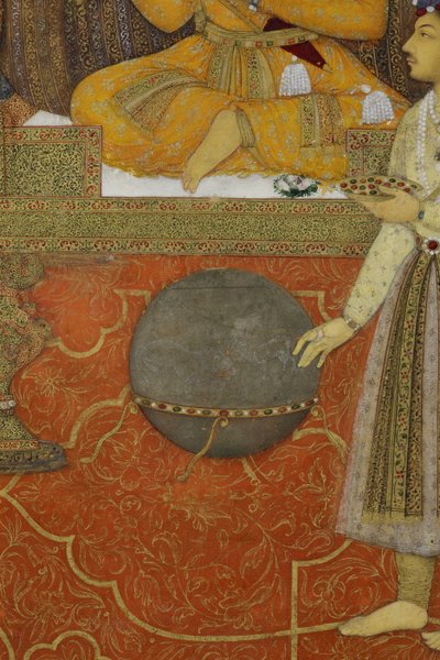 ピーコック王座の皇帝シャージャハーンの詳細、1640年（不透明なトイレと紙に金色） 作： son of Aqa Riza Abid