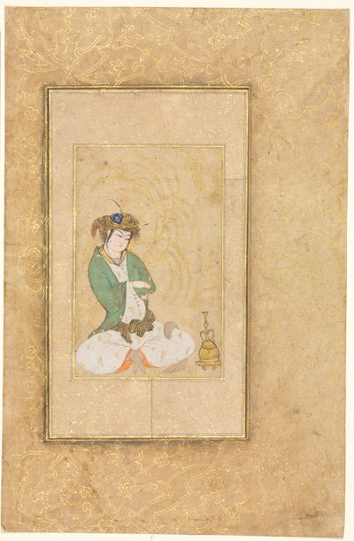 柳のそばに座る若者。 単一ページの図 作： style of Muhammad Yusuf