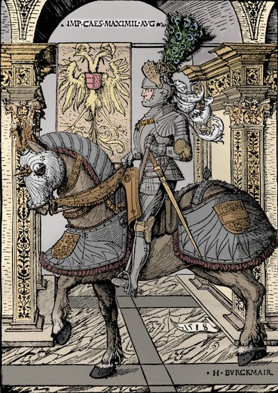 「マクシミリアン皇帝の肖像」、1518年 作： the Elder Hans Burgkmair