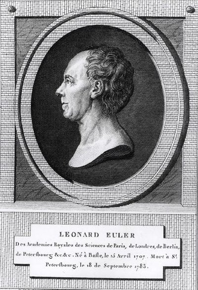 レオナルド・オイラー（1707-83）の肖像（彫刻）（白黒写真） 作： the Younger Dupin