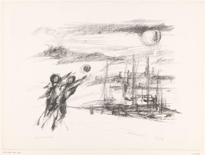 船と岸壁の人々 作： unknown (signed by artist)