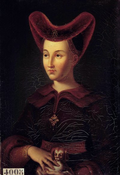 ブルゴーニュ公爵夫人マルグリット・ド・バヴィエールの肖像 (1363-1423) Vincent Nicolas Raverat (1801-1865) による 1423 年のオリジナルからの絵画。1847 年。太陽 0,42x0,3 m 作： vincent Nicolas Raverat
