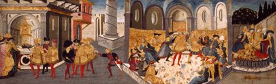 ユリウス・カエサルの暗殺と葬式 作： workshop of Apollonio di Giovanni