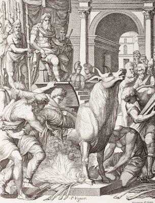 彫刻家ペリルをブロンズの雄牛で死
